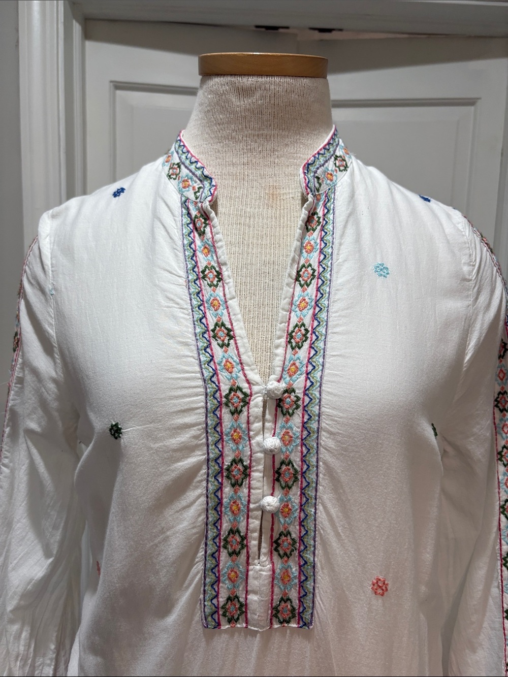 Zara sz XS white cotton maxi tiered maxi dress with embroidery - Picture 2 of 9